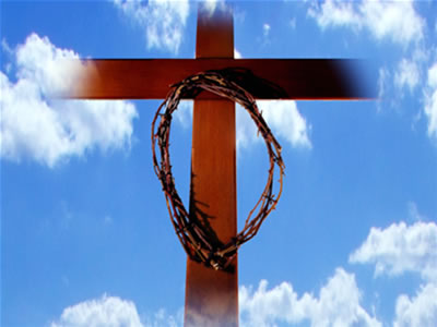 Crown of thorns and a cross. Jesus has freed us from our pain.