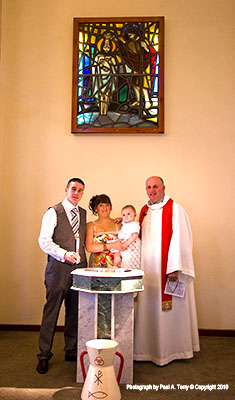 David Robers and Gemma Philpot after baptism of their son