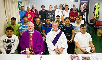 The congregation with Fr. Gubbins and Deacon Pat after the Mass